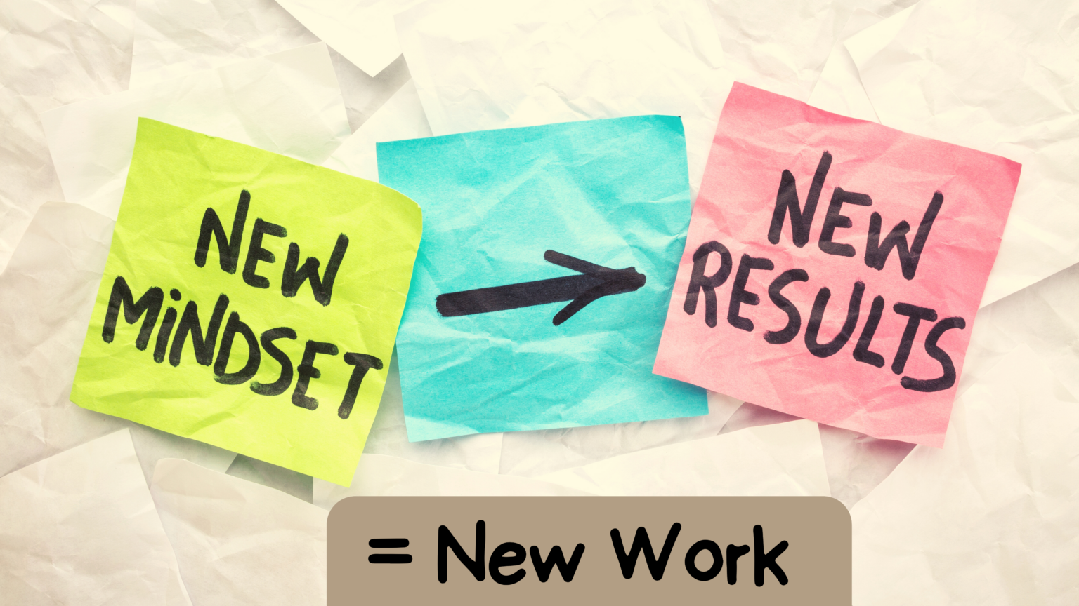 Sticky Notes mit New Mindset, New Results und New Work neue arbeitswelt 4.0